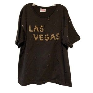 Vintage Las Vegas Top Blouse Pullover Black Gold Studs Bling Glam Round Neck XL